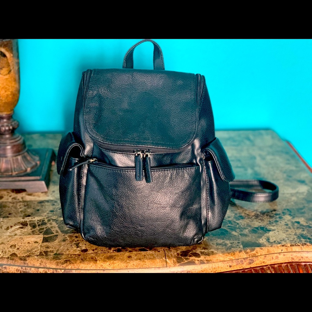 Black leather backpack